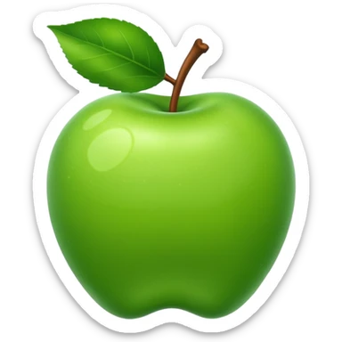Green apple with leaf sticker