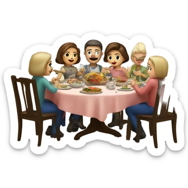 Russian family of 7 members eating dinner together at kitchen table sticker
