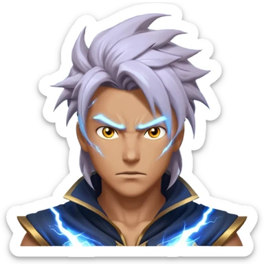 storm rider portrait, head and shoulders only, wind-swept hair, crackling lightning aura, storm clouds swirling behind, intense glowing eyes, epic fantasy vibe, 3D cartoon, mobile game icon style, clean background, no text, no watermark
 sticker
