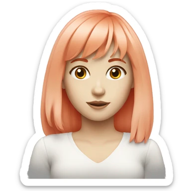 white girl bright red hair with bangs shoulder length sticker