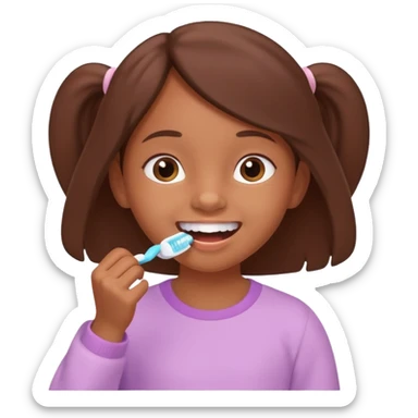 little brown girl brushing her teeth, pastel portrait, bright nourishing morning atmosphere, soft focus, isometric 3d plush sticker
