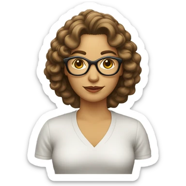 mujer de 40 años, pelo rizado castaño claro por los hombros y con gafas  sticker