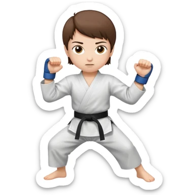 white-skinned adolescent with very short brown hair and brown eyes practicing martial arts sticker