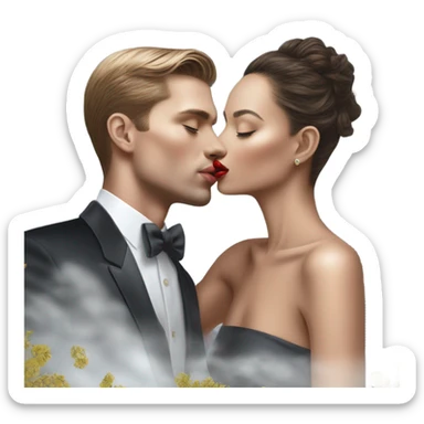 Hyper Realistic beautiful dior model kissing a handsome male model  sticker