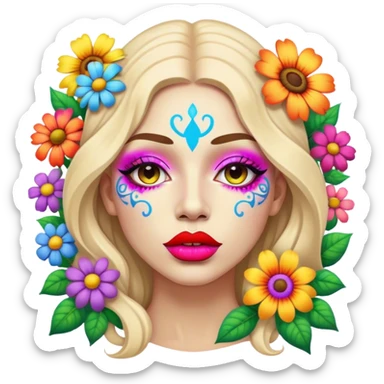 psychedelic colored lips surrounded by hippie style flowers sticker