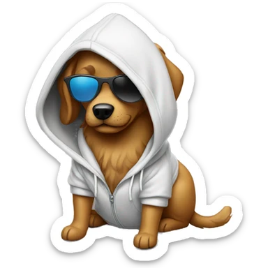 dog with sunglasses and a hoodie sticker