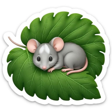 mouse sleeping under a leaf sticker