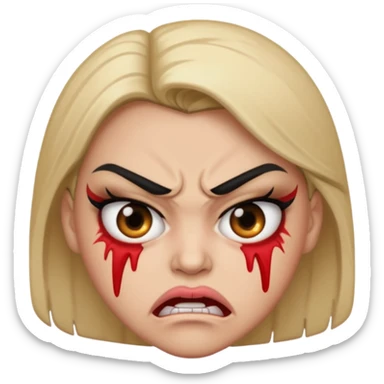Angry face emoji with an excessive amount of makeup sticker