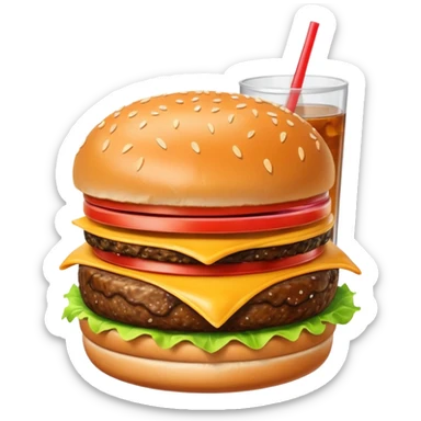 a burger and a drink next to it sticker
