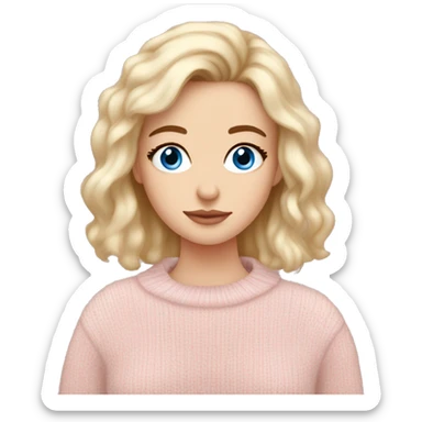 Pretty blue eyed white girl with light pink sweater reading cozy sticker