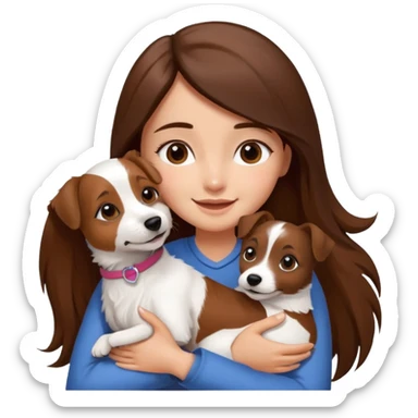 a girl and her dog, one little jack russell coloured dark brown and white. She hugs it. She has long hair.  sticker