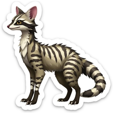 Feral Rare Fantasy dark tropical Vernid-Sergal-Genet-Trico-species by LiLaiRa, random markings, tufted tail, tufted ears, full body sticker
