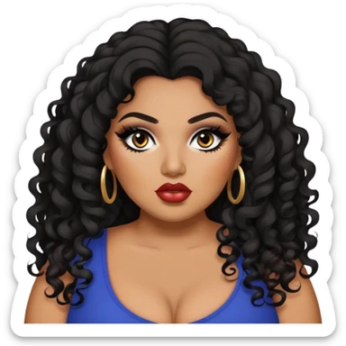 glasses, big plus size, darker tan skin, long black curly hair, baddie,pretty, makeup, lipliner, black eyeliner, long hair sticker