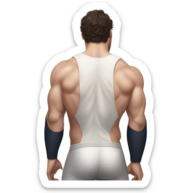 Henry cavill in a jock, backwards view, stretching glutes sticker