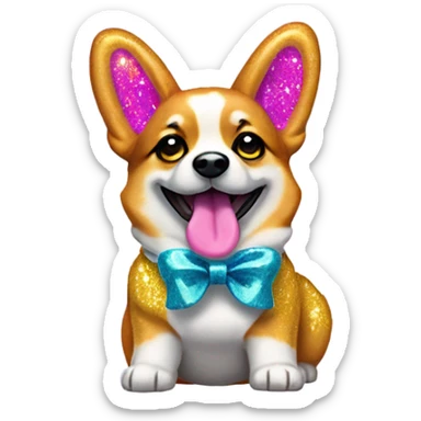 Lisa frank glitter corgi with ribbon bow on head sticker