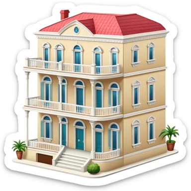 New Orleans mansion, isometric dollhouse-style, realistic sticker