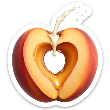 black hole in the middle of a peach. milk is leaking out of the hole sticker