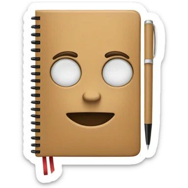 Tan notebook with a pen sticker