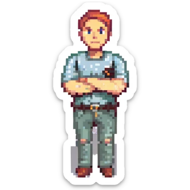 man with arms crossed rejecting sticker