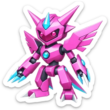 Digital Neon-Magenta Pixel-Fragmented Glitch-Lined Vivid Protogen-Rotom-Digimon-fusion-creature (full body) sticker