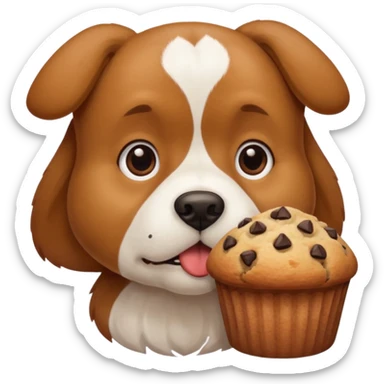 a dog sniffing a muffin sticker