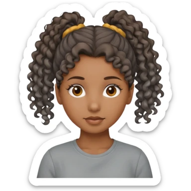 A girl Brown girl with a curly ponytail and has a Gray shirt and eyes are brown  sticker