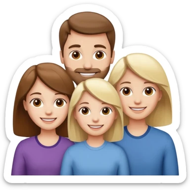 happy pale white family with one brown hair dad, one brown hair mom, one blonde girl, and one brown hair girl sticker
