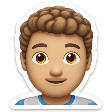 Chico color blanco con pelo corto marron sin barba y con abriculares y con remera azul y rojo sticker