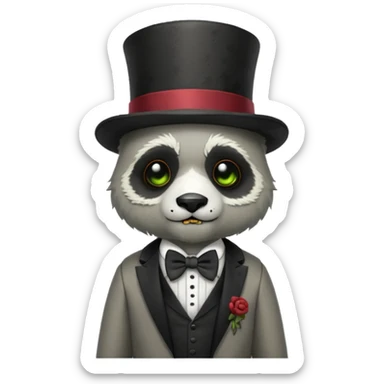 zombie panda with bow tie and top hat sticker