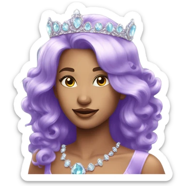Gorgeous pastel Lady with magical purple-shiny-crystal-hair and tiara and necklace sticker