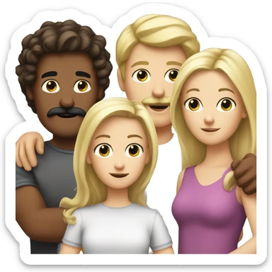 a white family of 5 with a man with a dark moustache , a blonde woman, two brunette girls, and a blonde boy sticker