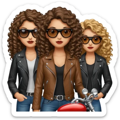 Biker Gang with Sunglasses, Girl with long curly hair, sunglasses sticker