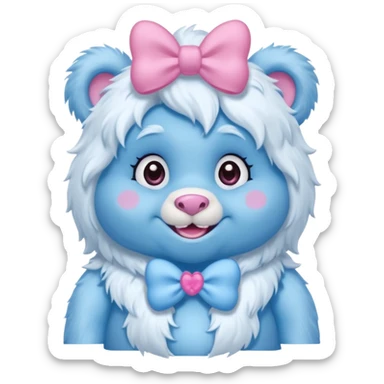blue girl care bear yeti with bow sticker