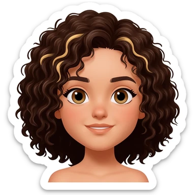 A girl with dark brown curly hair blond streaks sticker