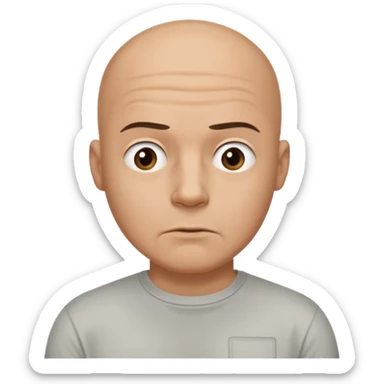 bald man with t shirt with doubting face sticker