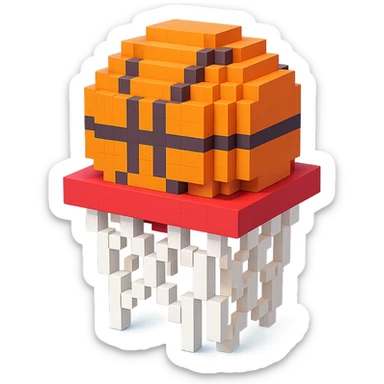 A voxel-style basketball in a net sticker