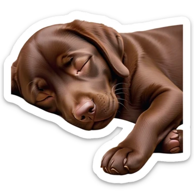 Meme-Worthy Cute Sleeping Chocolate Labrador Portrait Emoji, Head resting peacefully with a contented smile, showcasing a delightfully robust build and a luxuriously soft chocolate Fur, eyes shut in a serene nap, Simplified yet hilariously adorable features, highly detailed, glowing with a soft, drowsy light, high shine, relaxed and utterly lovable, stylized with an air of playful laziness, bright and heartwarming, soft glowing outline, capturing the essence of a comically sleepy companion, so meme-worthy it feels like it could instantly become the next viral sensation of adorable slumber! sticker