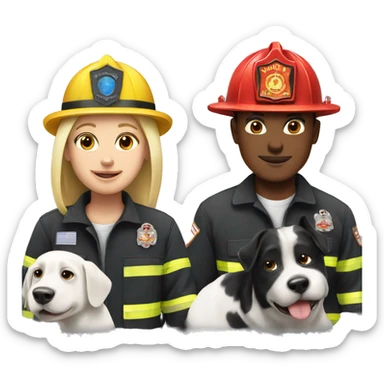 Firefighter with a white dog and a black and white dog  sticker