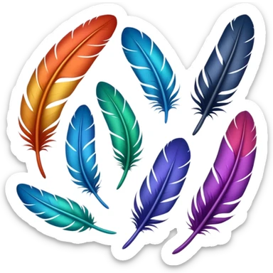 Different colored feathers different sizes upside down right side up curled straight floating ￼ sticker