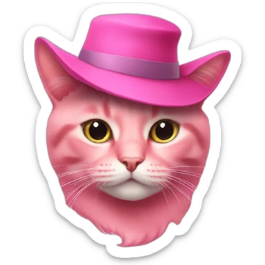 Photo of a pink cat with a hat sticker