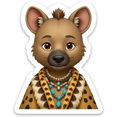 a-3d-cartoon-african-hyena-from-the-1800s-wearing-traditional-african-tribal-clothing,-calm-expression,-natural-background,-memoji-style-realism. sticker