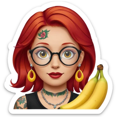red hair woman with extra  big earring and face tattoed and wearing big banana glasses sticker