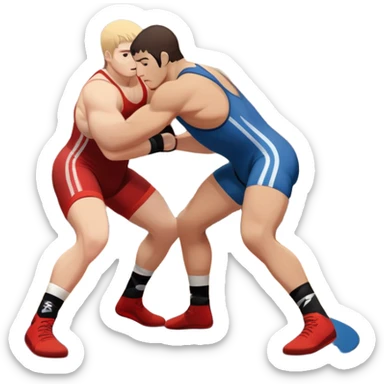 An icon representing freestyle wrestling, with two athletes engaged in a dynamic struggle on the mat. One wrestler attempts a takedown while the other counters, showcasing agility and technique. The background features a stylized wrestling ring with minimal design elements, emphasizing the action.  sticker