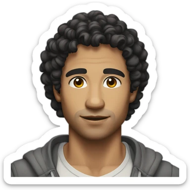 man informal cloth tanned black curly hair black eyes sticker