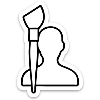 A paintbrush morphing into a metal human silhouette, symbol of artistic identity sticker