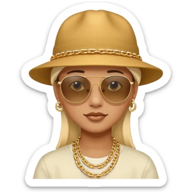 Person with a sideways hat and sun glasses and a chain sticker