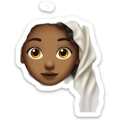 Métisse  Girl with dark brown  hair  laying down cozy in a white blanket sticker