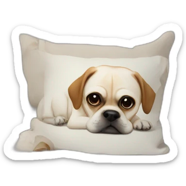 White puggle with brown ears laying on pillow sticker
