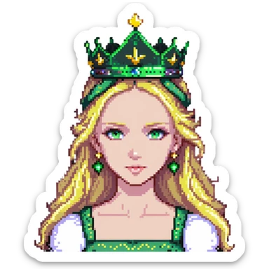 beautiful princess with blonde hair and striking green eyes wearing a crown sticker