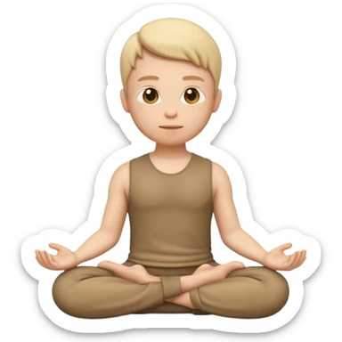3D emoji style person sitting cross-legged meditating, calm face, centered, soft shadow, white background. sticker